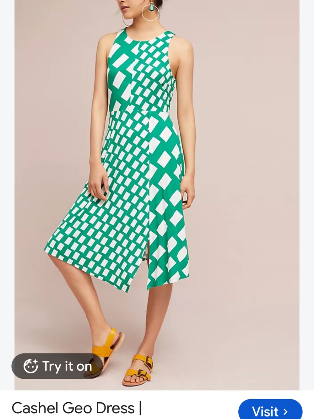 Anthropologie Plenty by Tracy Reese Green and White Geometric Jersey Dress